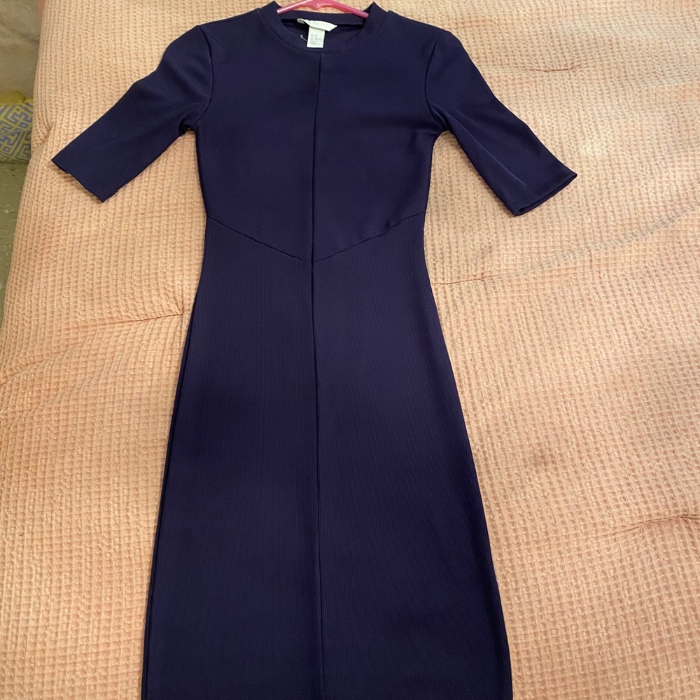 HM Navy blue tight mock neck midi dress